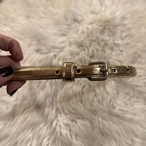 Gold Metallic Vegan Leather Skinny Belt